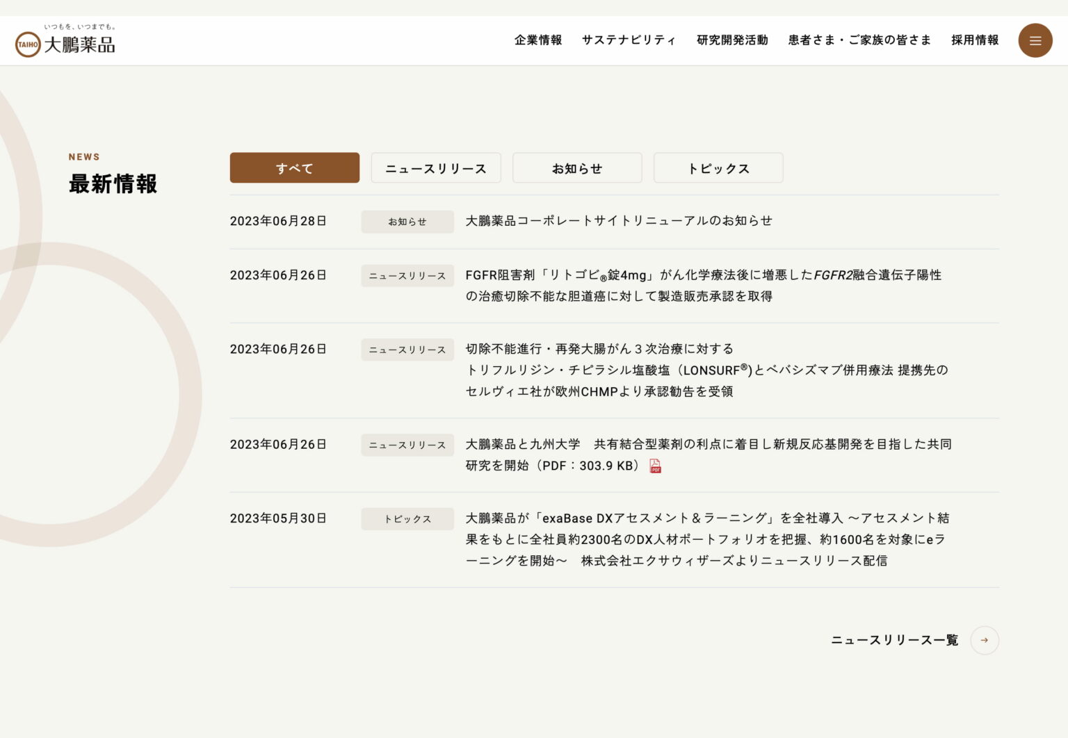 記事一覧・お知らせ / 大鵬薬品工業株式会社